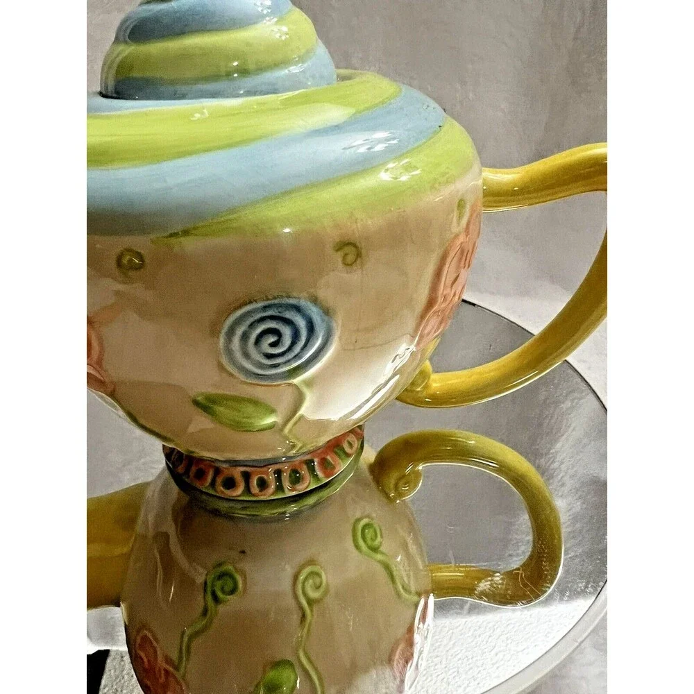 Teapot - Oneida Teapot Yellow Orange Blue Green Flowers